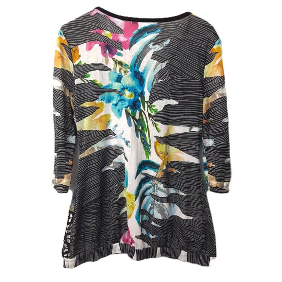 Elysee 26 Blouse Sz M Pullover Sequins Mesh Lace Peasant Boho Hippie 3/4 Sleeve - Picture 2 of 12